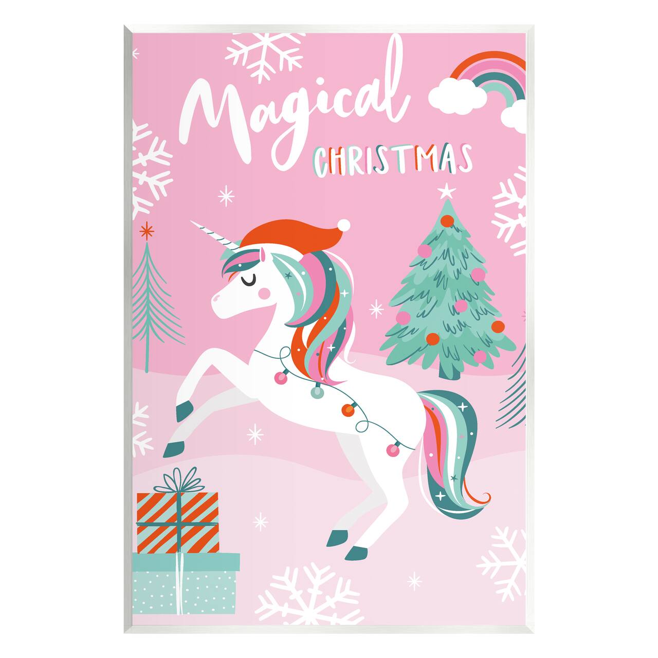 Stupell Industries Magical Christmas Pink Unicorn Wall Plaque Art